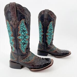 Lucchese Brown Black Turquoise Amberlyn Full Quill Ostrich Cowgirl Boot size 6.5